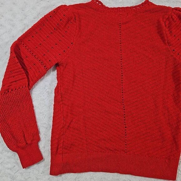 Knox Rose Womens Small Red Pointelle Crewneck Pullover Sweater Crochet Knit - Picture 6 of 7